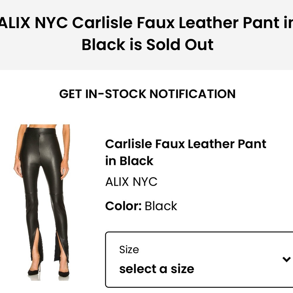 Black leather vegan pants, size M